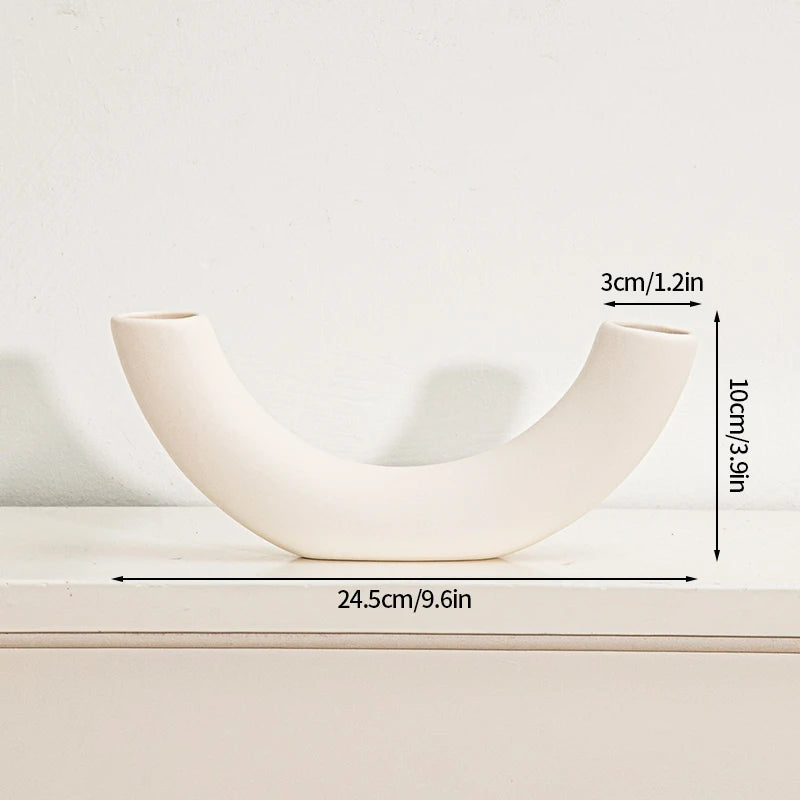 Vase Arche croissant en céramique crème, 24,5 cm de large