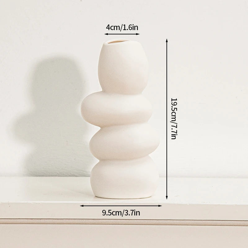 Vase Arche galets empilés en céramique crème, 19,5 cm