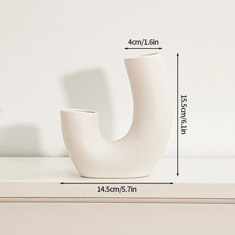Vase Arche double arche en céramique crème, 15,5 cm