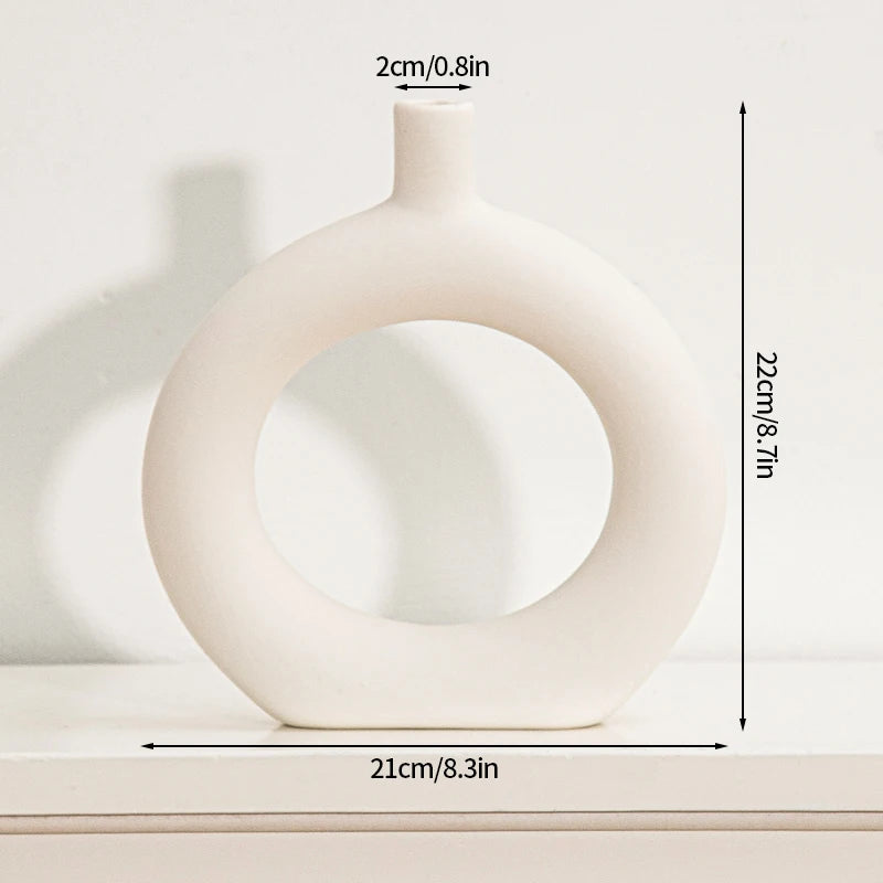 Vase Arche grand anneau en céramique crème, 22 cm